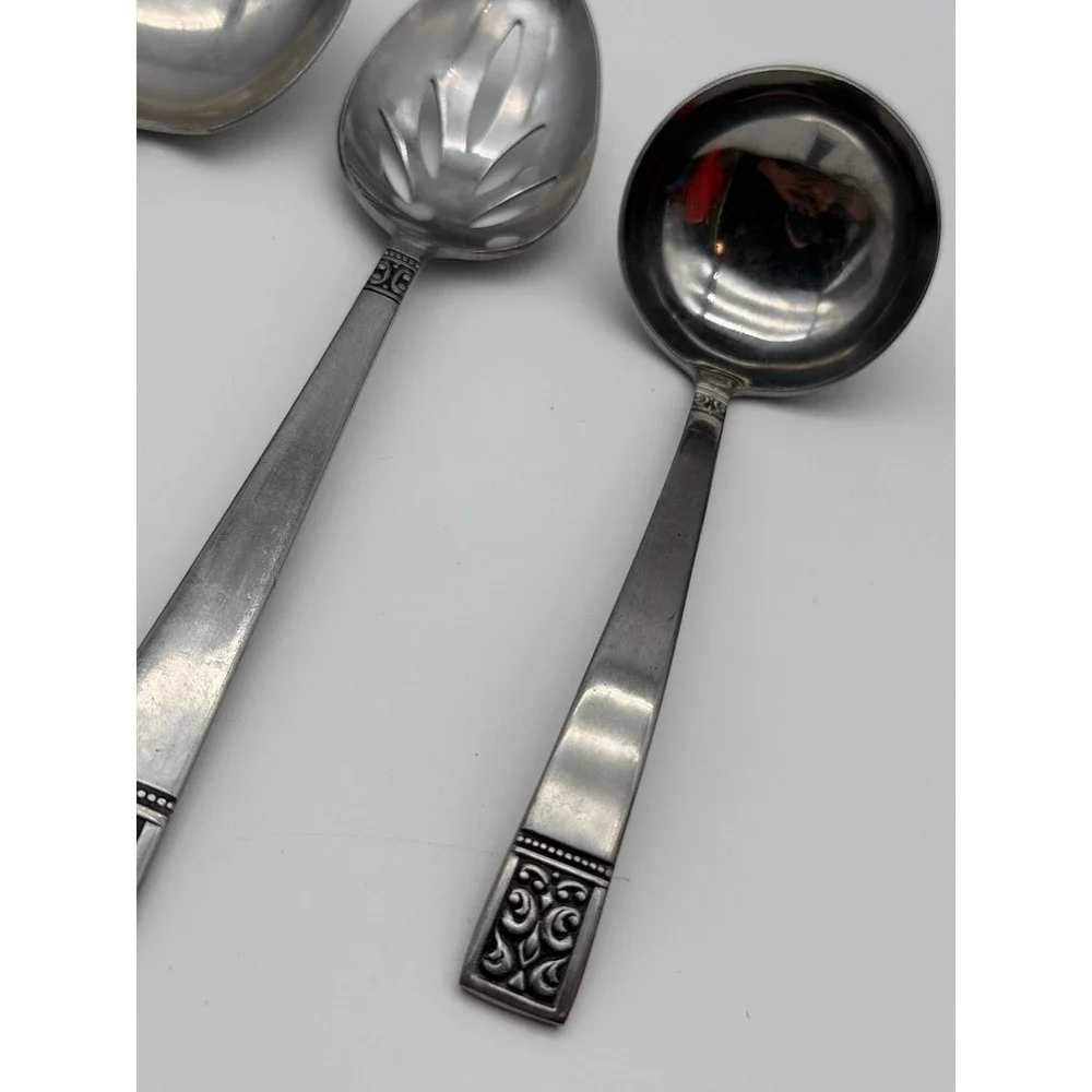 Vintage Japan Stainless Ornate Scroll Flatware & Serving Utensil Lot 13 Pieces